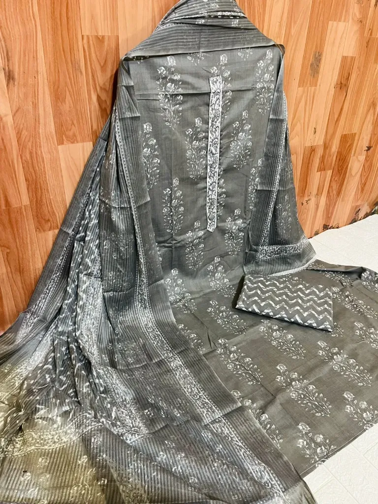 Cotton Floral Neck Embroidery Unstitched Suit Set