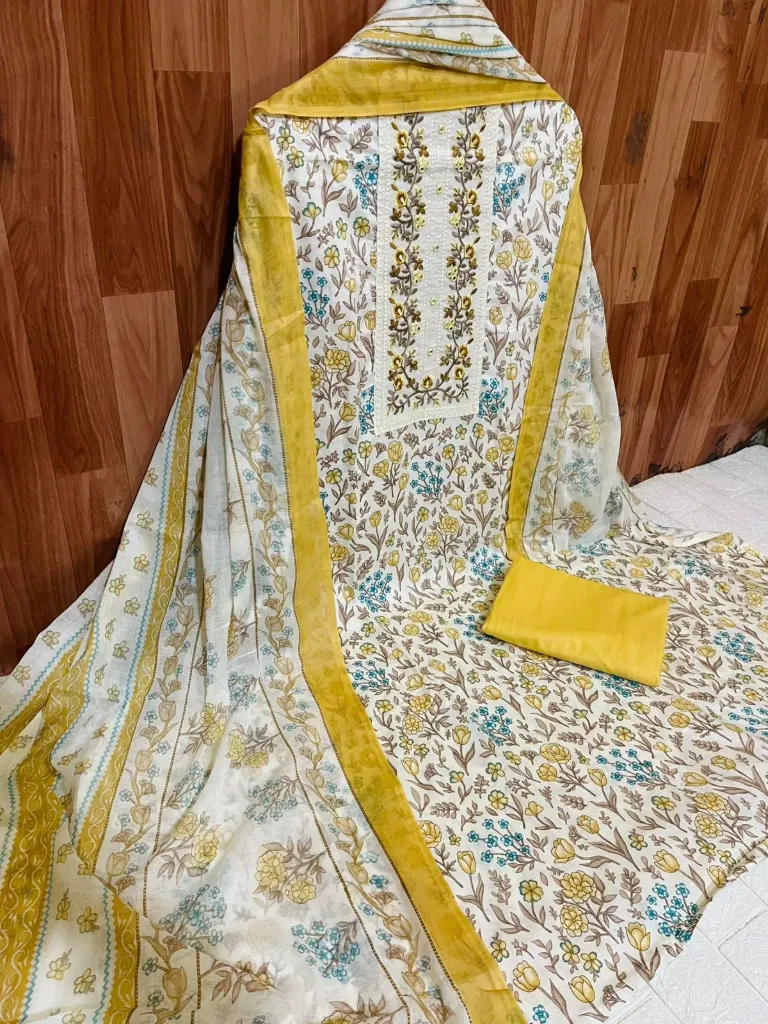 Pure Cotton Floral Neck Embroidery Unstitched Suit