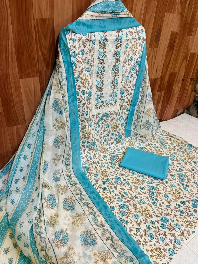 Pure Cotton Floral Neck Embroidery Unstitched Suit