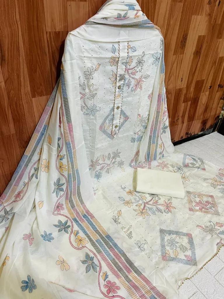 Pure Cotton Floral Vine Neck Embroidery Unstitched Suit Set