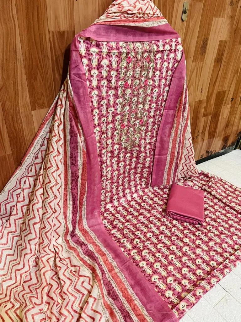 Pure Cotton Paisley Jaal Heavy Neck Embroidery Unstitched Suit Set