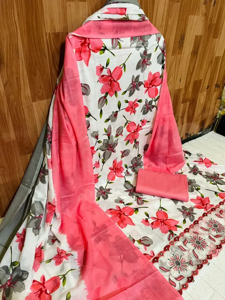 Pure Cotton Floral Bloom Printed Unstitched Suit Set