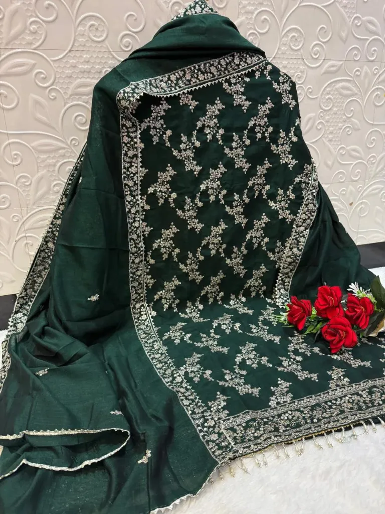 Vichitra Silk Embroidered Unstitched Suit Set