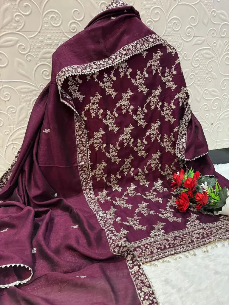 Vichitra Silk Embroidered Unstitched Suit Set