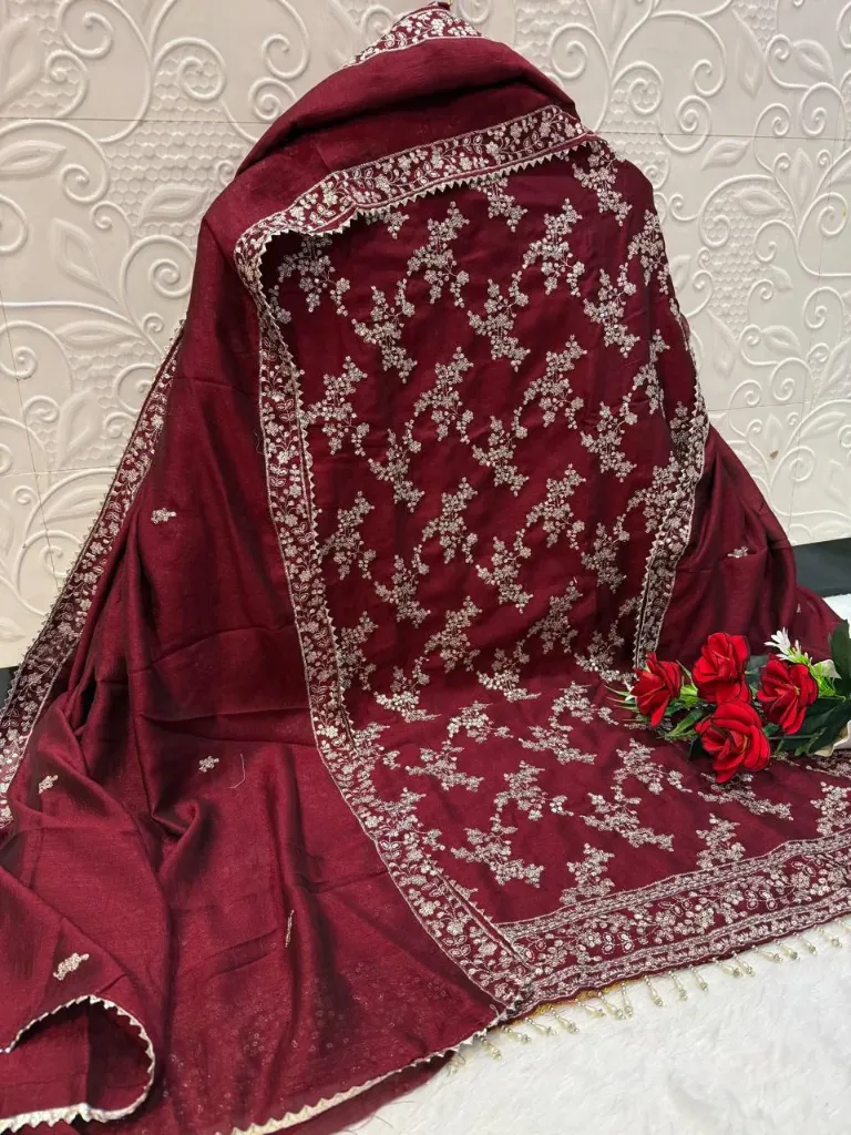 Vichitra Silk Embroidered Unstitched Suit Set