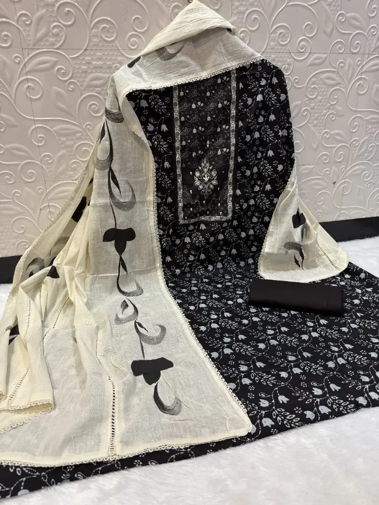 Pure Camric Cotton Floral Chicken Work Digital Print Suit