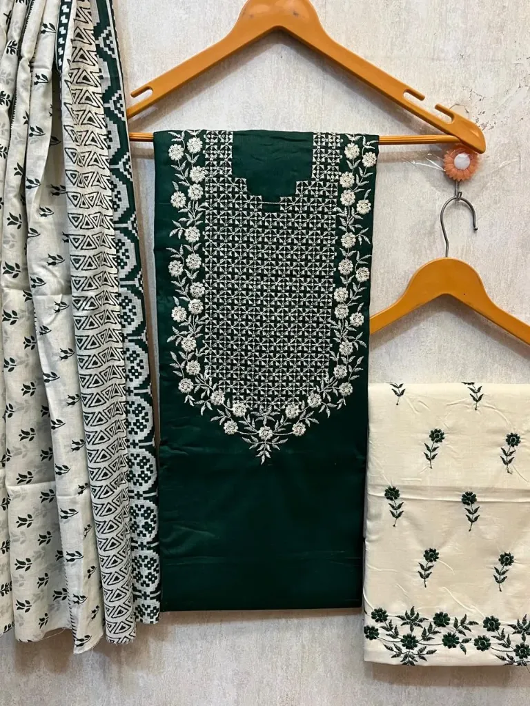 Pure Cotton Black Floral Neck Jaali Embroidery Unstitched Suit Set