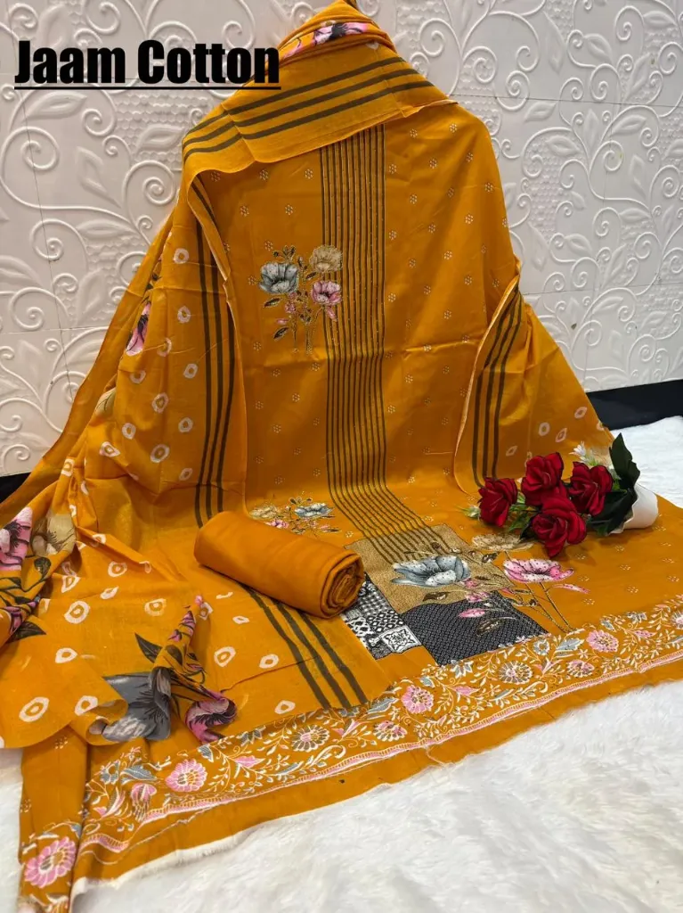 Jaam Cotton Floral Stripe Embroidery Unstitched Suit