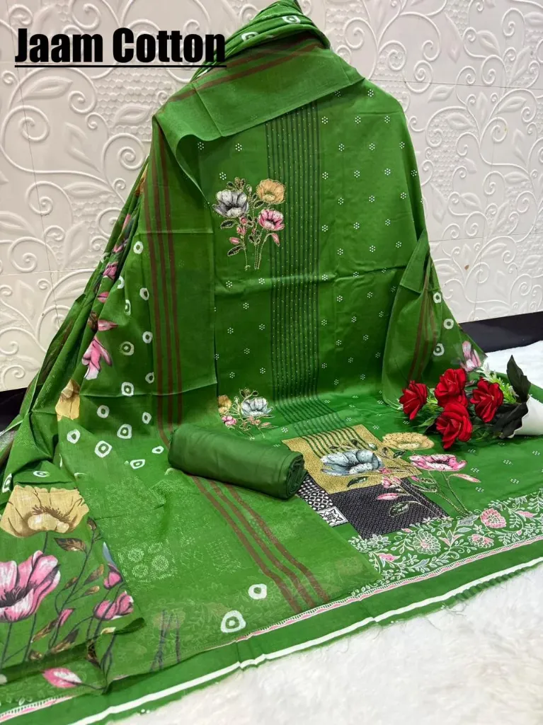 Jaam Cotton Floral Stripe Embroidery Unstitched Suit