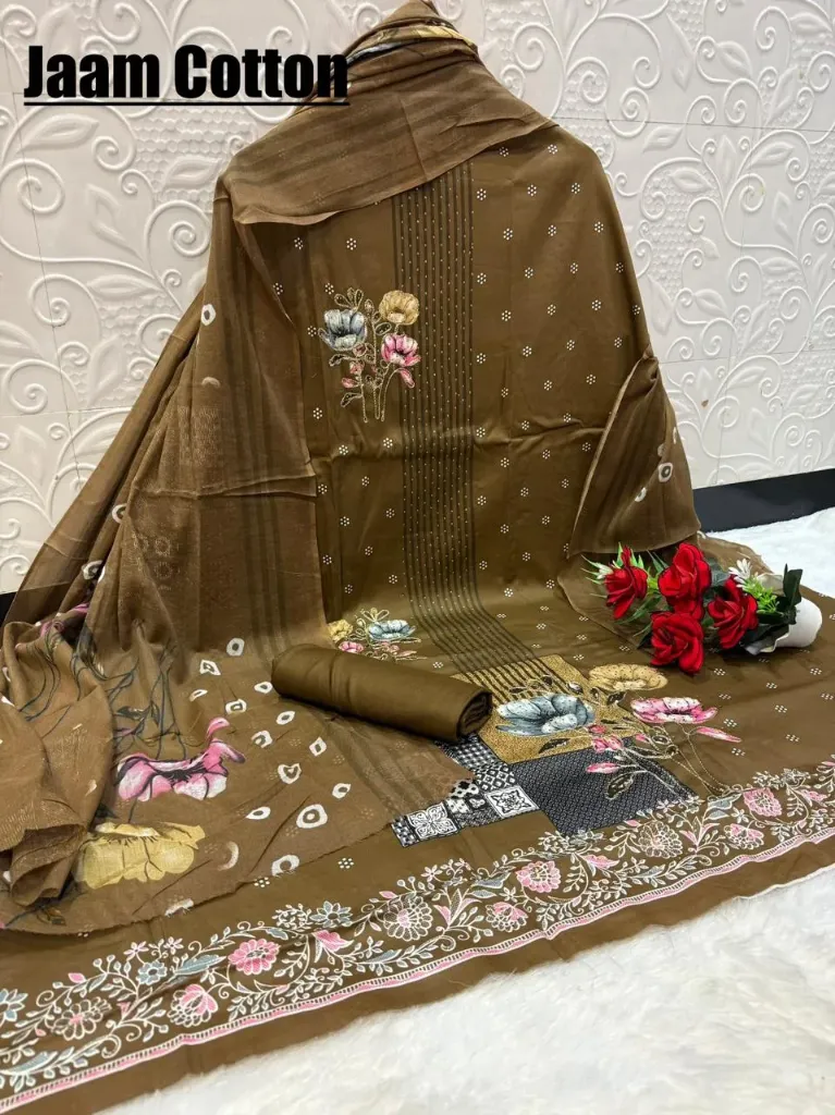 Jaam Cotton Floral Stripe Embroidery Unstitched Suit