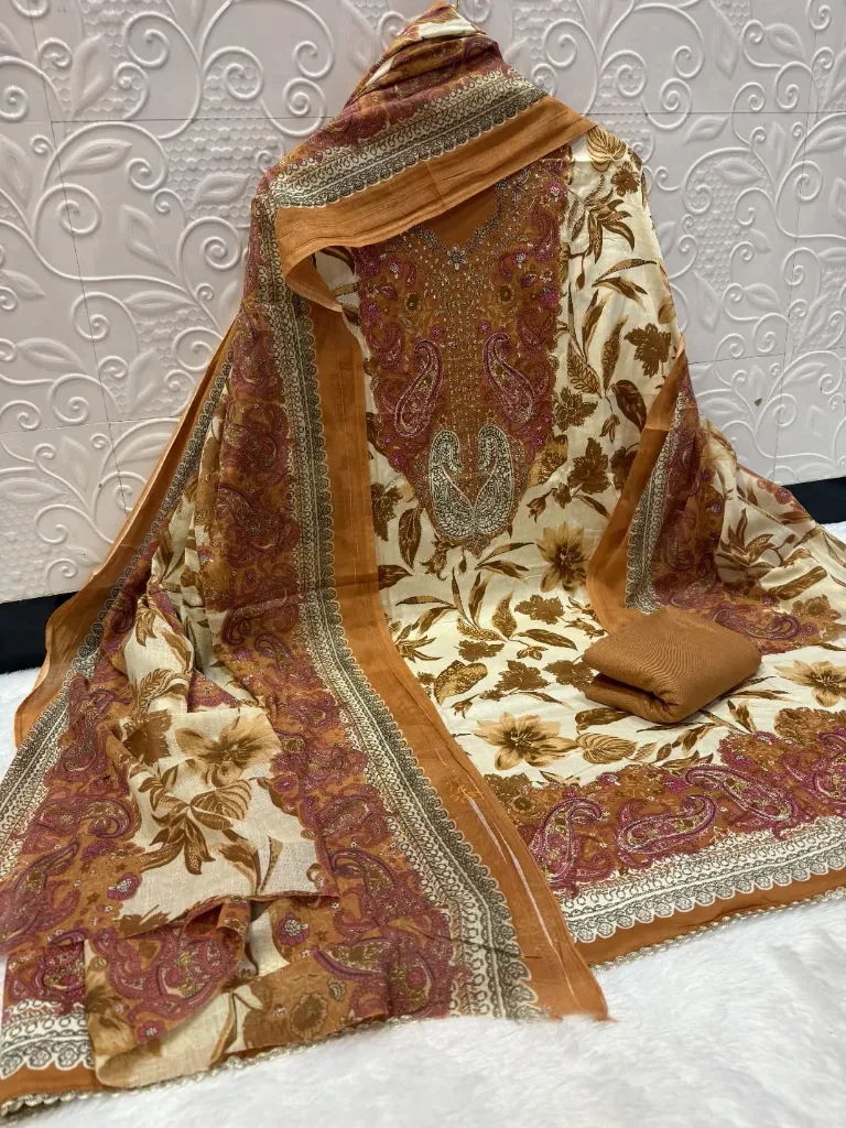 Cotton Paisley Embroidery Unstitched Suit Set