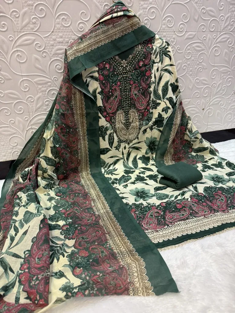 Cotton Paisley Embroidery Unstitched Suit Set