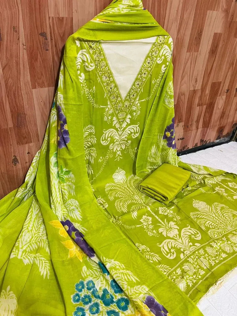 Jaam Cotton V-Neck Floral Embroidery Unstitched Suit Set