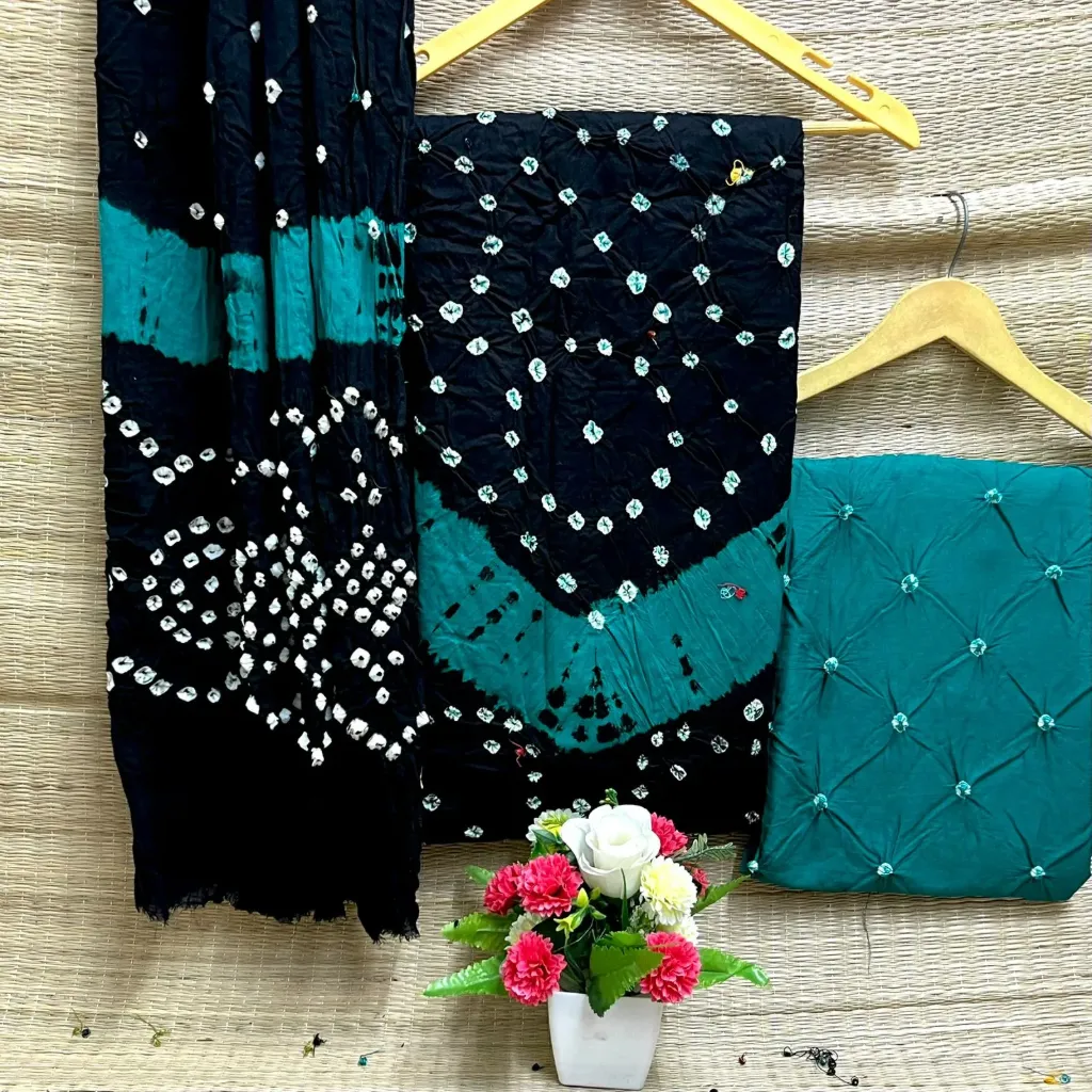 Cotton Hand Bandhani Unstitched Suit Set