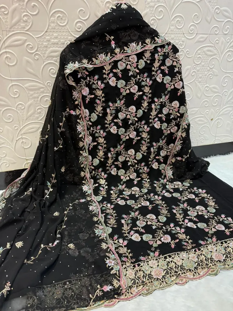 Pure Georgette Heavy Allover Jarkan Embroidery Unstitched Suit