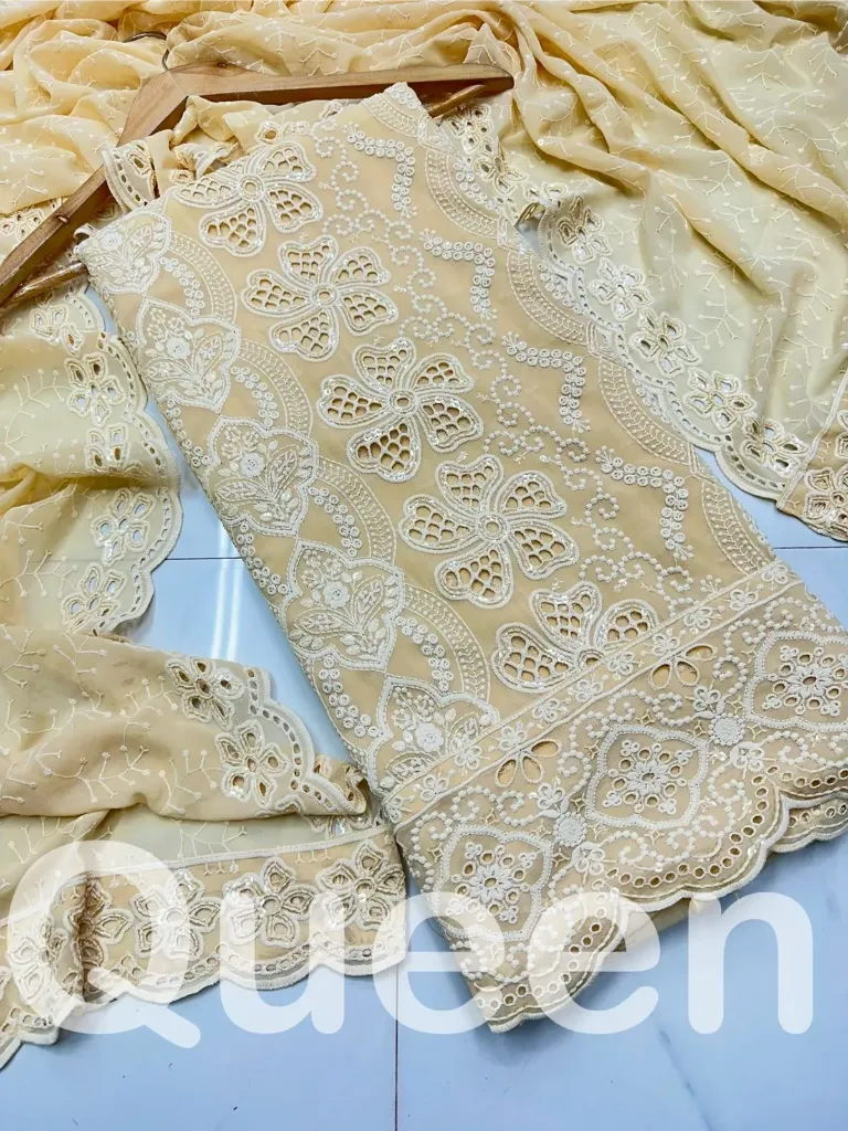 Heavy Georgette All-Over Embroidery Unstitched Suit Set