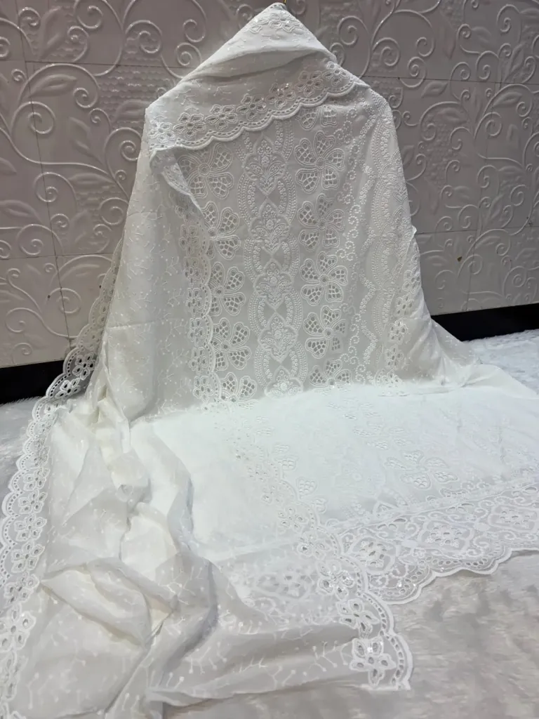 Heavy Georgette All-Over Embroidery Unstitched Suit Set (White)