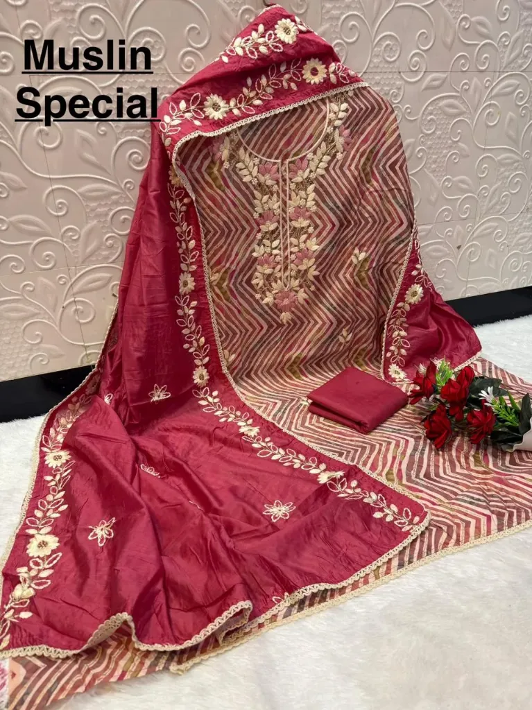 Muslin Cotton Heavy Embroidery Designer Unstitched Suit Set