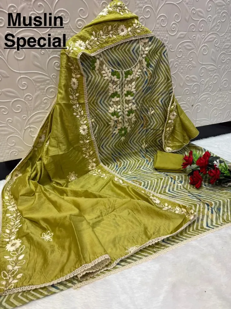 Muslin Cotton Heavy Embroidery Designer Unstitched Suit Set