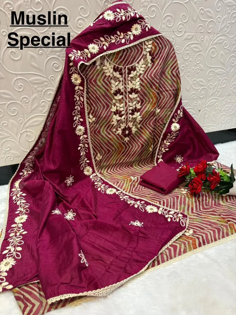 Muslin Cotton Heavy Embroidery Designer Unstitched Suit Set