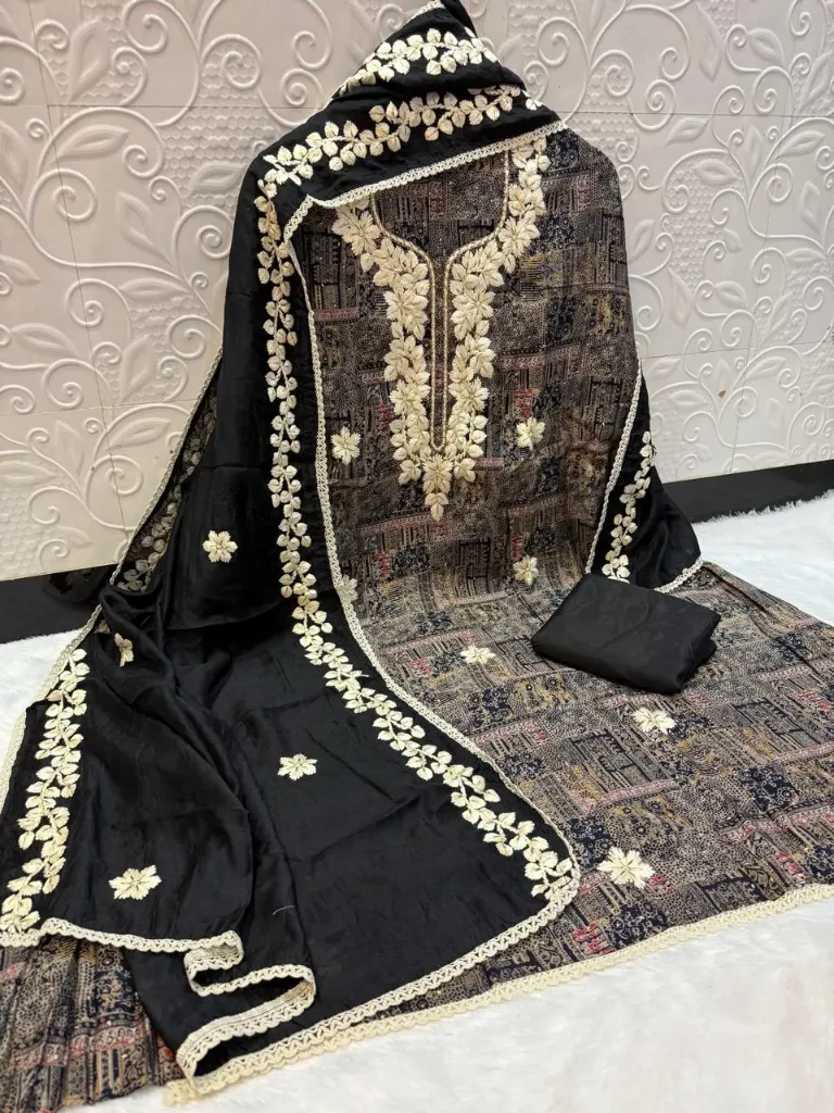 Muslin Heavy Neck Embroidery Designer Unstitched Suit