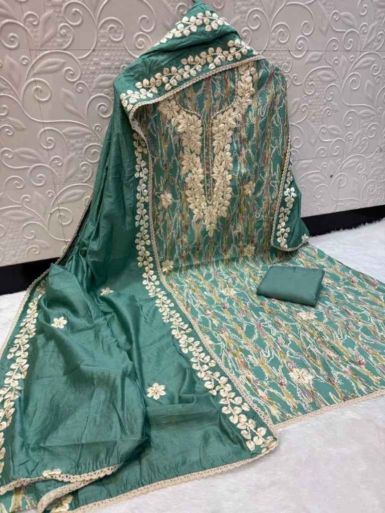 Maroon Muslin Geometric Heavy Chikankari Neck Unstitched Suit