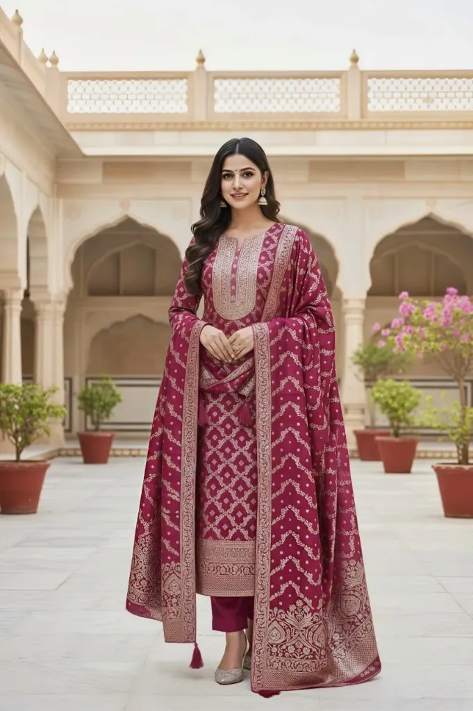Banarasi Pure Silk Embroidered Wedding Suit with Mirror Work