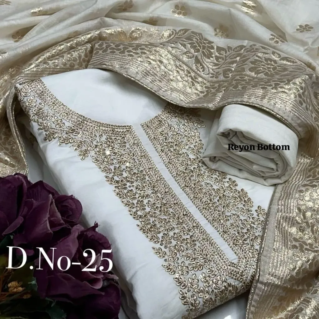 Roman Silk Zardosi Heavy Embroidery Unstitched Suit Set