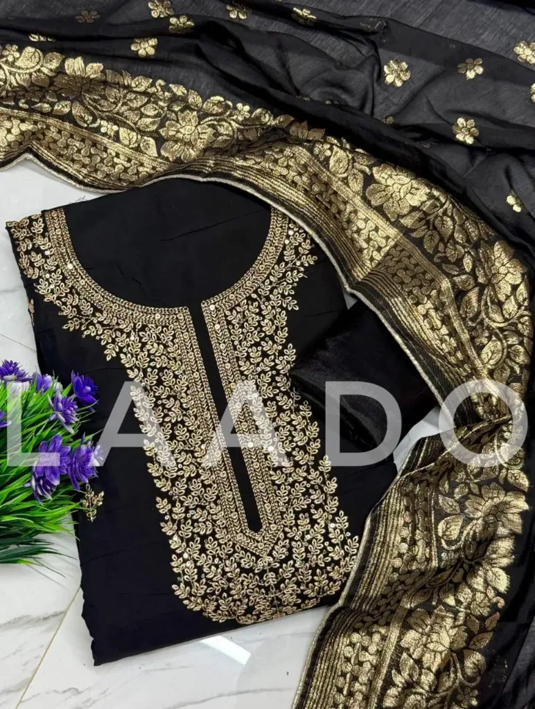 Roman Silk Zardosi Heavy Embroidery Unstitched Suit Set