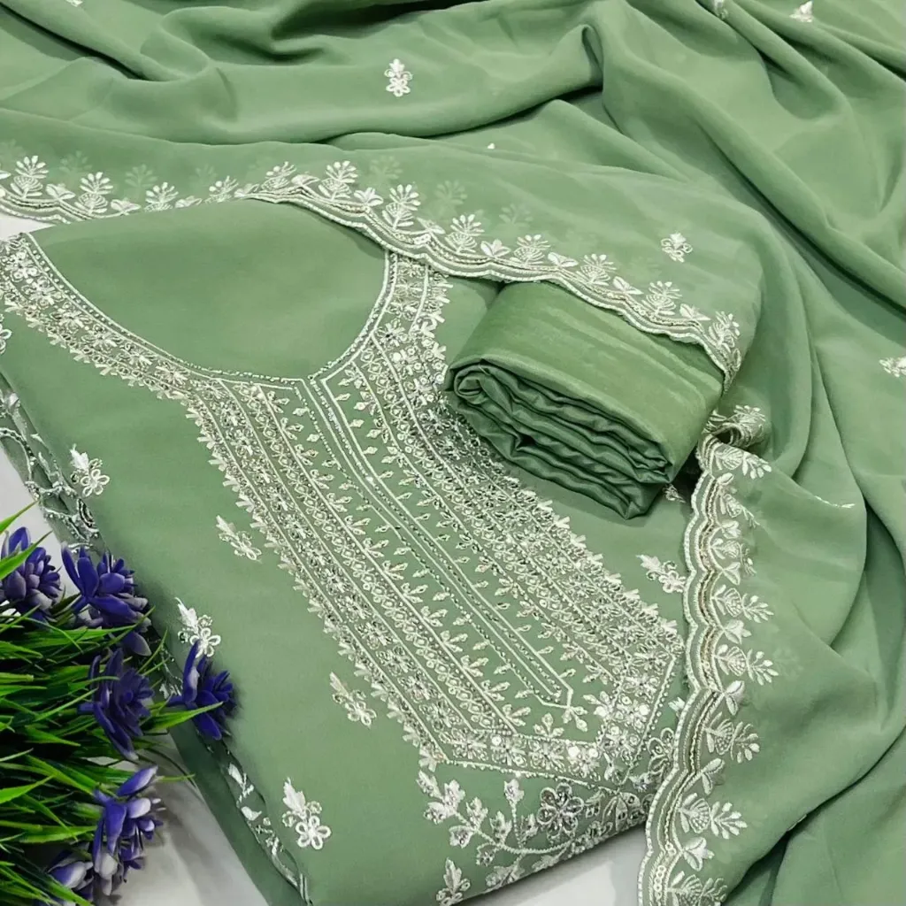 Candy Crush Silk Aplick Embroidery Unstitched Suit Set