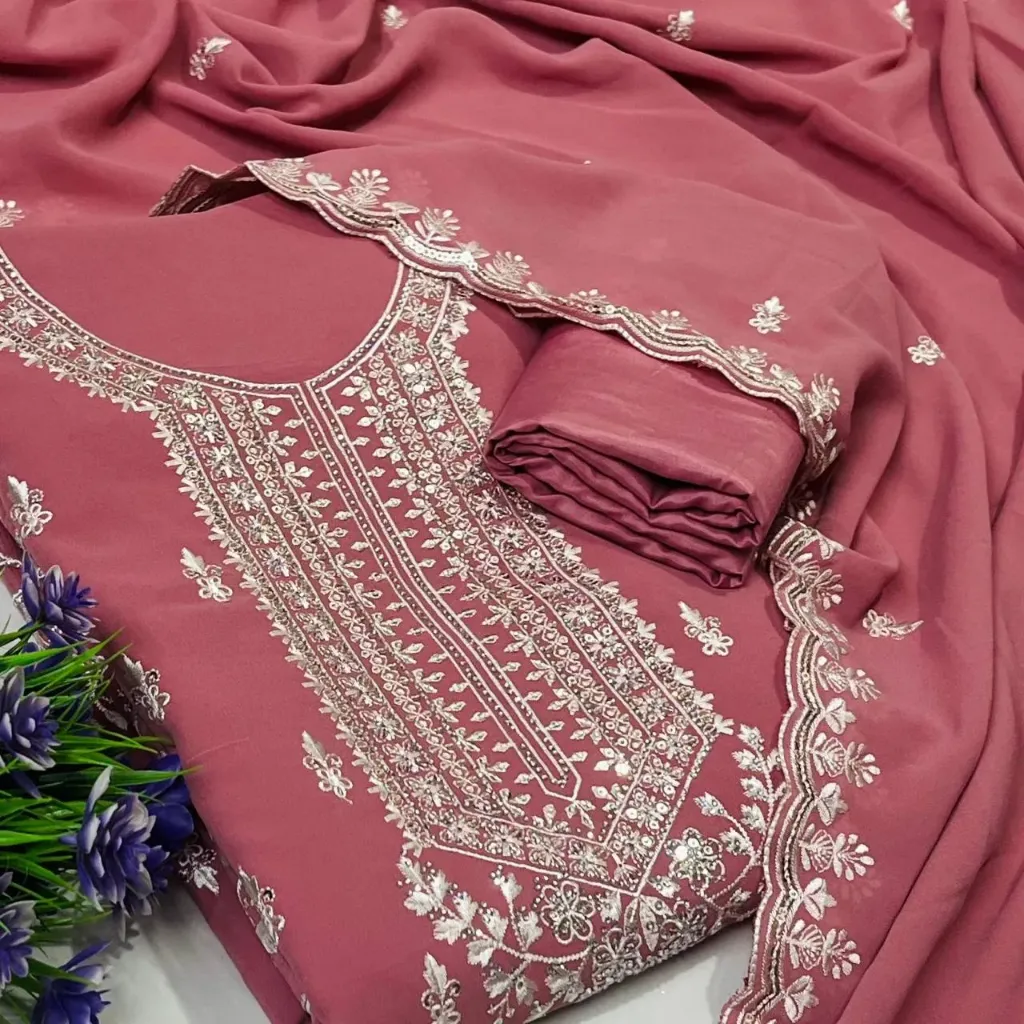 Candy Crush Silk Aplick Embroidery Unstitched Suit Set