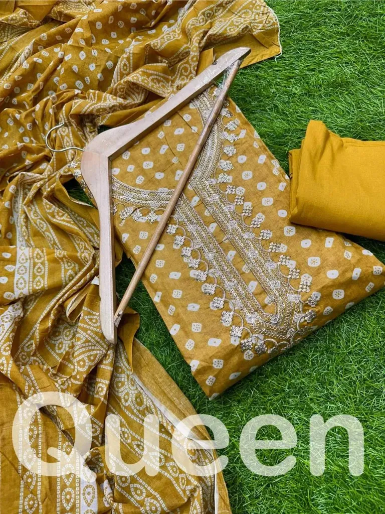 Pure Cotton Beautiful Neck Embroidery Unstitched Suit Set