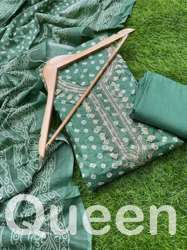 Pure Cotton Beautiful Neck Embroidery Unstitched Suit Set