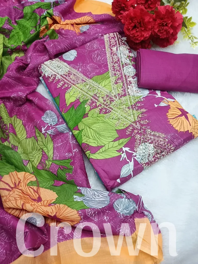 Cotton Beautiful V-Neck Floral Printed Unstitched Suit Set