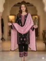 Designer Rayon Embroidered Mirror Effect Top, Palazzo & Georgette Dupatta Set