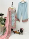 Fox Georgette Sequin Embroidered Kurta, Sharara & Dupatta Set