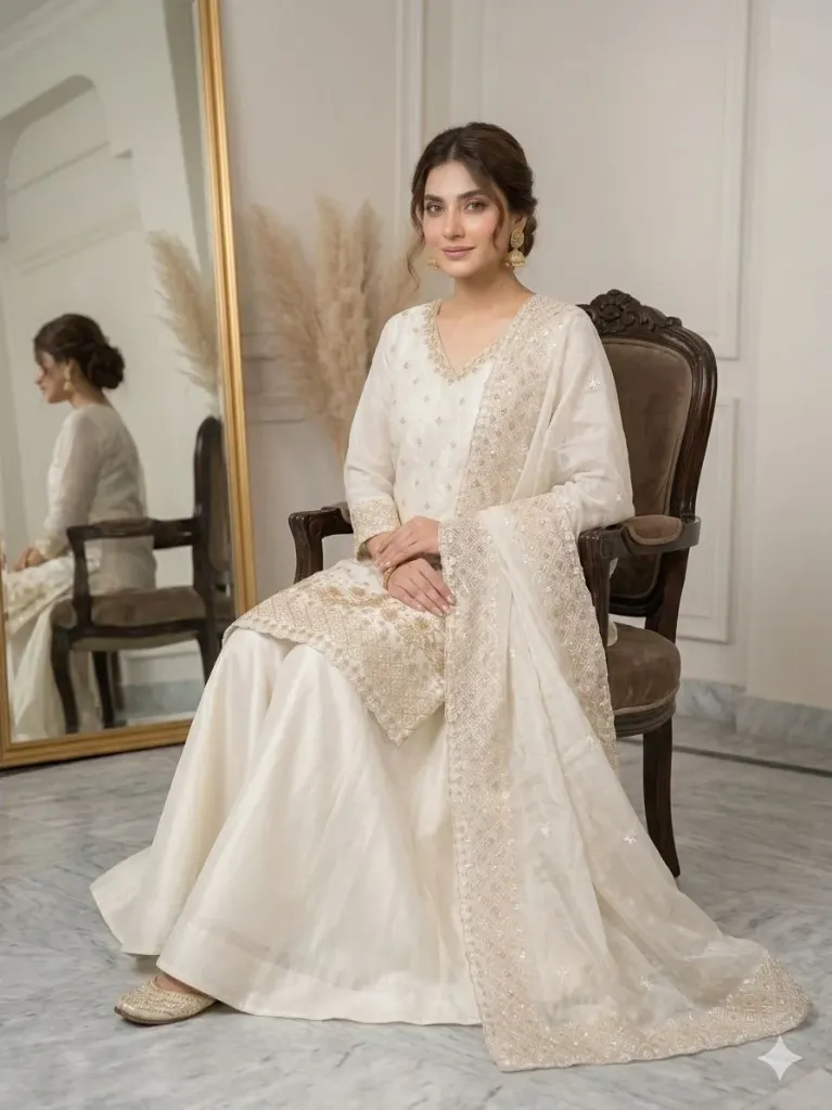 Premium Fendy Fabric Beads and Sequin Embroidered Cutwork Palazzo Set with Dupatta