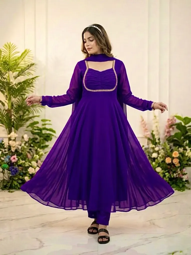 Fox Georgette 9mm Rainbow Sequin Gown with Crepe Pants and Latkan Dupatta