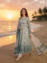 Faux Georgette Sequin Embroidered Anarkali Kurta, Pant & Net Dupatta Set