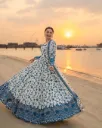 Faux Georgette Sequin Embroidered Anarkali Kurta, Pant & Net Dupatta Set