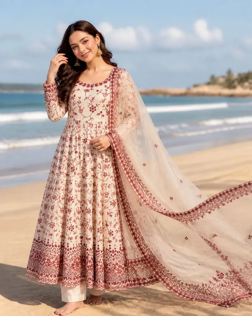 Faux Georgette Sequin Embroidered Anarkali Kurta, Pant & Net Dupatta Set