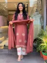 Pure Cotton 60*60 A-Line Embroidered Kurta Pant Set with Malmal Dupatta
