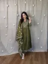 Pure Cotton Voluminous A-Line Embroidered Kurta, Palazzo & Malmal Dupatta Set