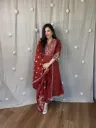 Pure Cotton Voluminous A-Line Embroidered Kurta, Palazzo & Malmal Dupatta Set