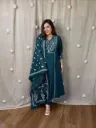 Pure Cotton Voluminous A-Line Embroidered Kurta, Palazzo & Malmal Dupatta Set