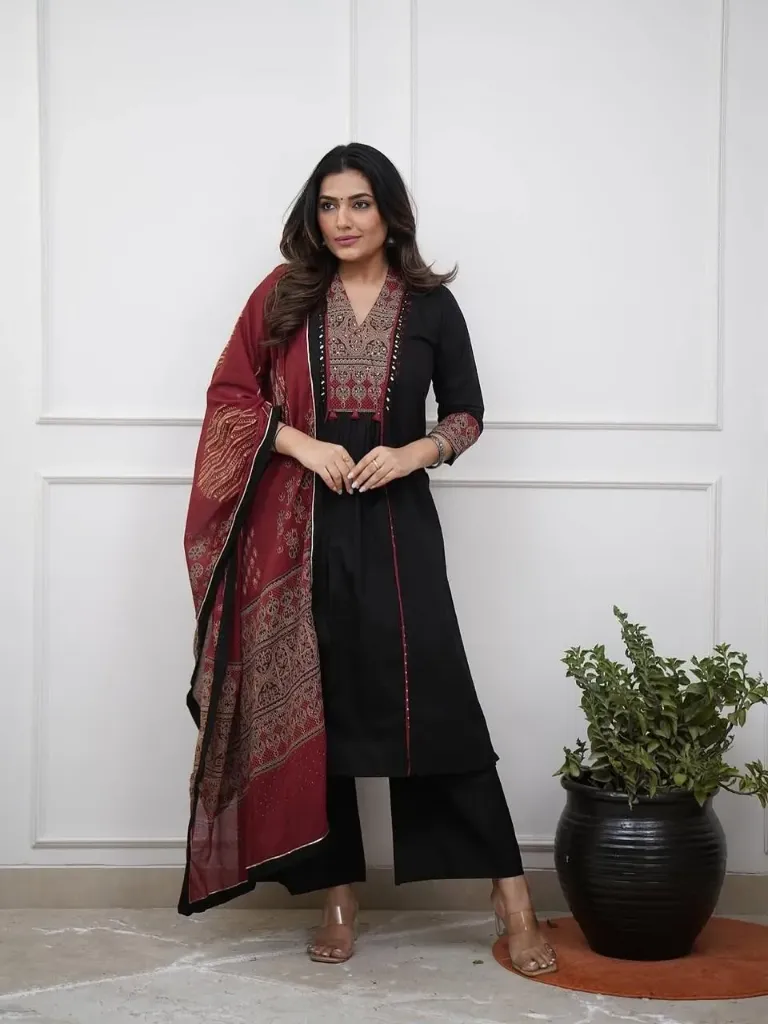 Pure Cotton 60-60 A-Line Machine Printed Kurta Pant Set with Adda Work & Dual Pockets
