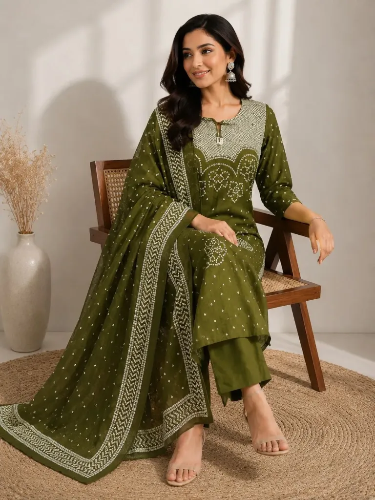 Pure Cotton 60*60 Discharge Print Kurta Pant Set with Codi Work & Side Pocket