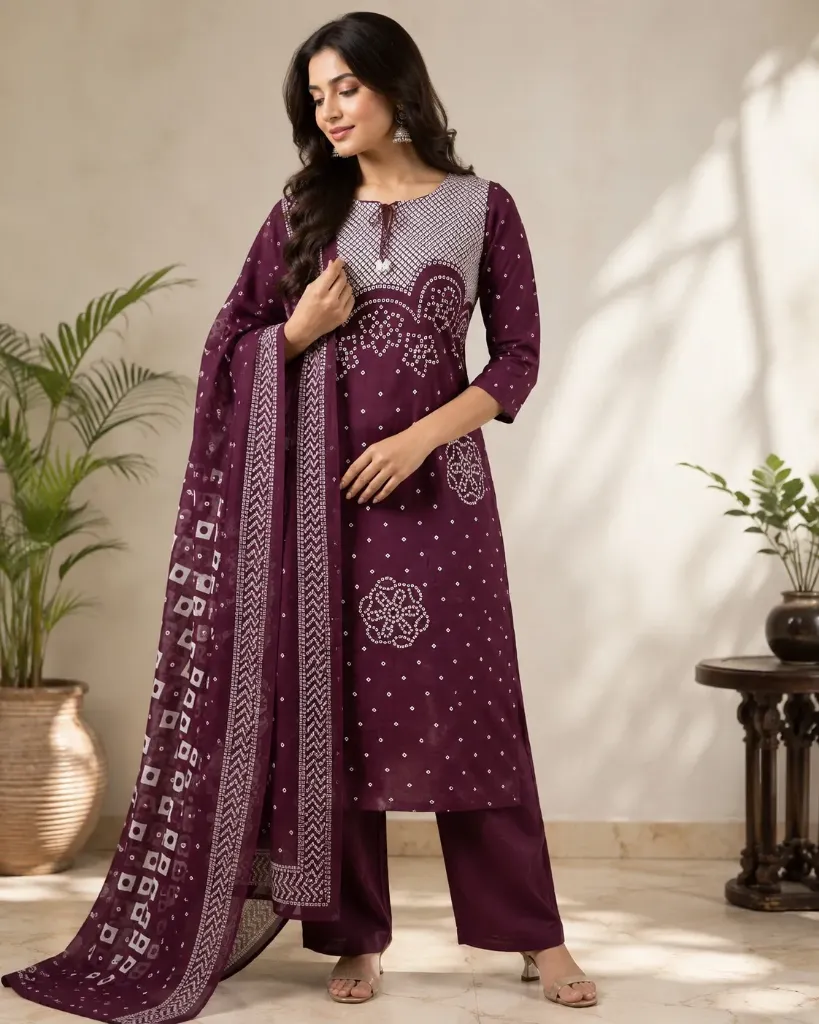 Pure Cotton 60*60 Discharge Print Kurta Pant Set with Codi Work & Side Pocket