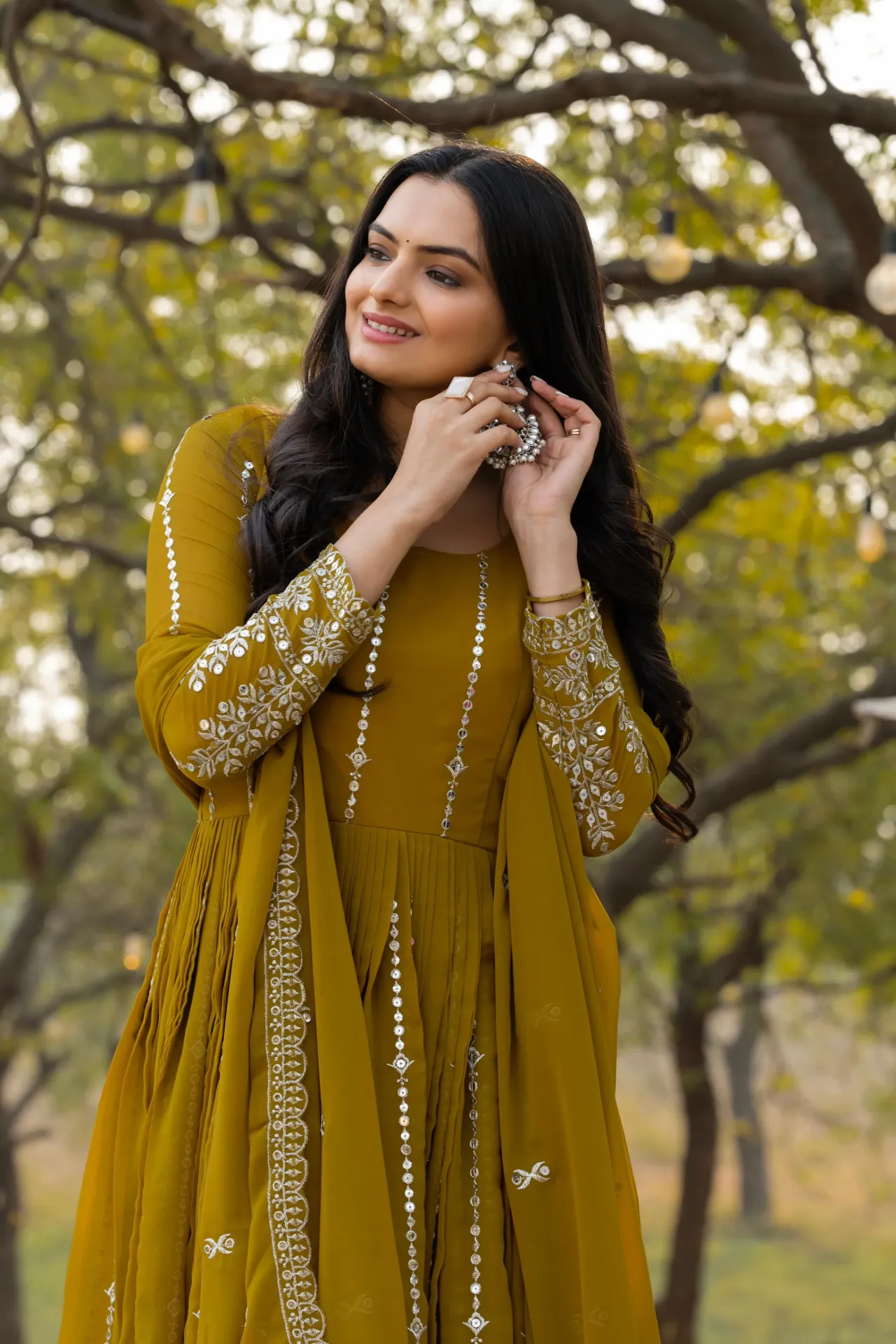 Fox Georgette 7mm Sequin Embroidered Festival Gown with Voluminous 3.5m Flair