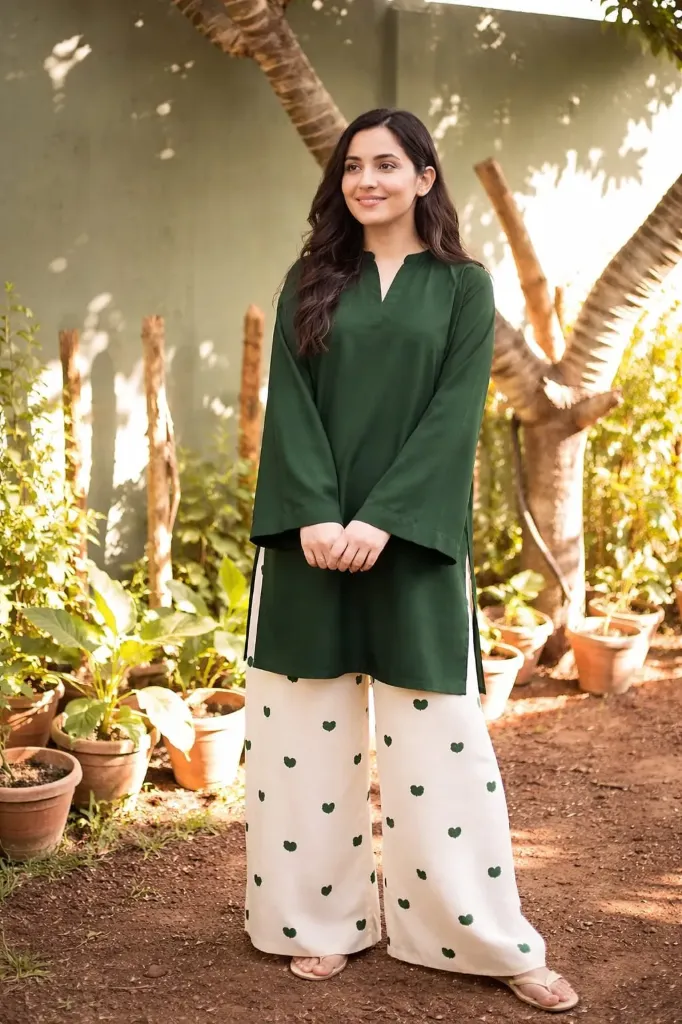 Pure Cotton 60*60 Heavy Embroidered Kurti & Palazzo Co-ord Set with Free Modern Gen Z Bracelet Gift